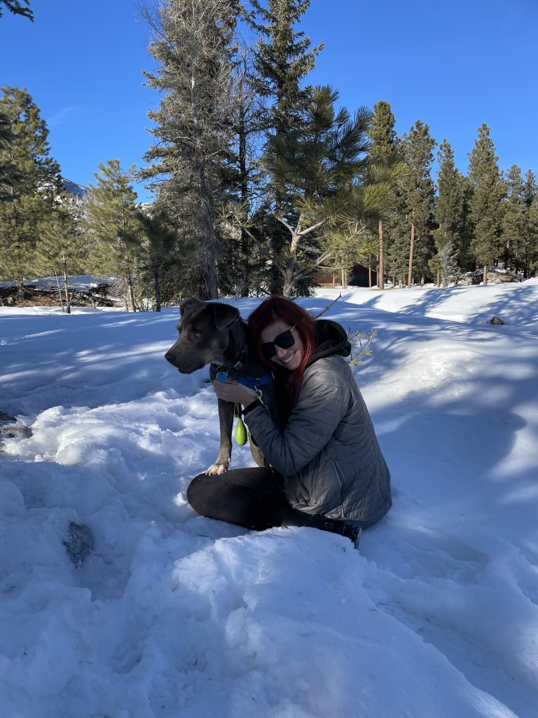 Woman and dog in Winter.