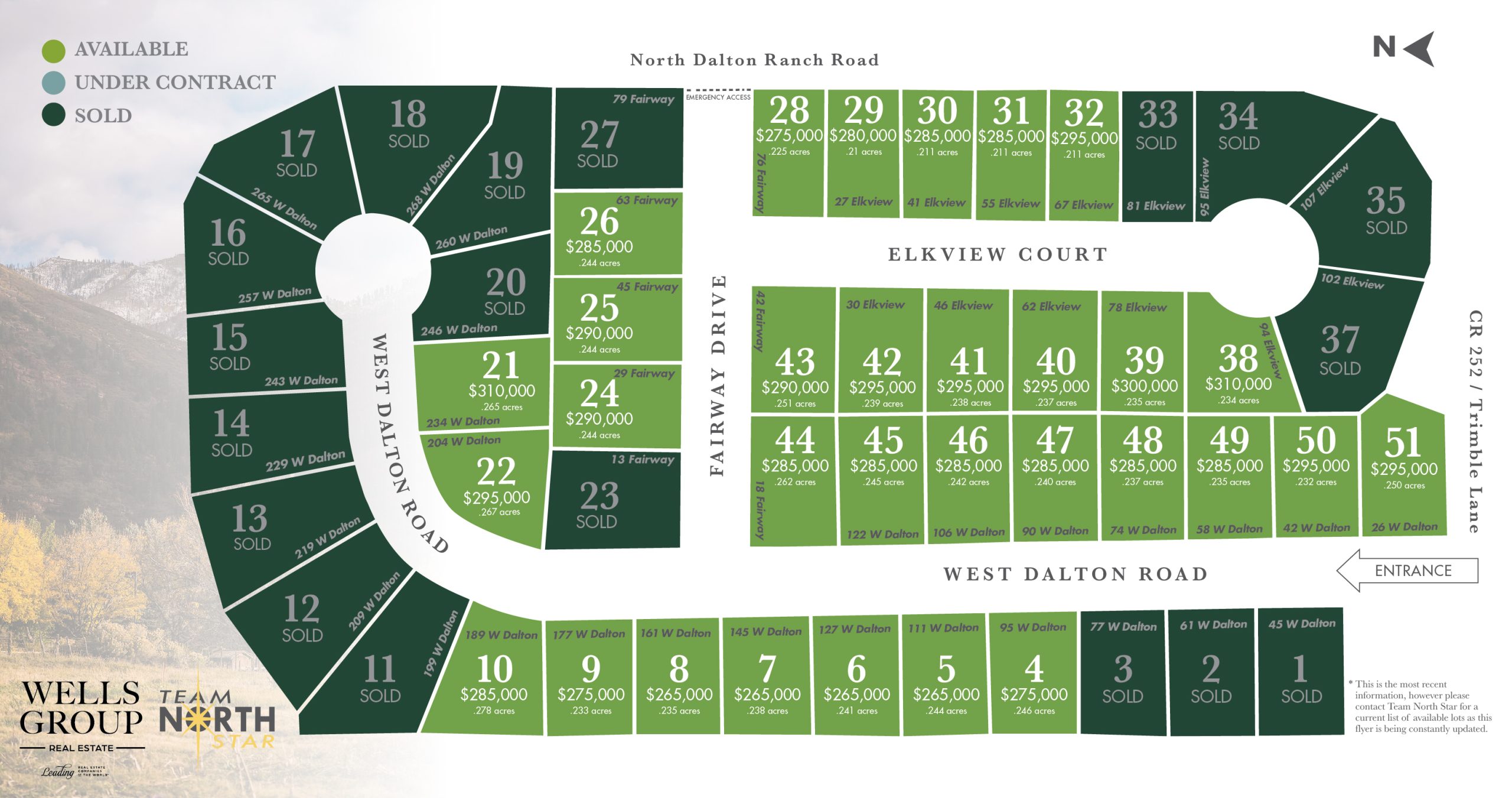 Map of available lots in West Dalton Ranch as of November 2024