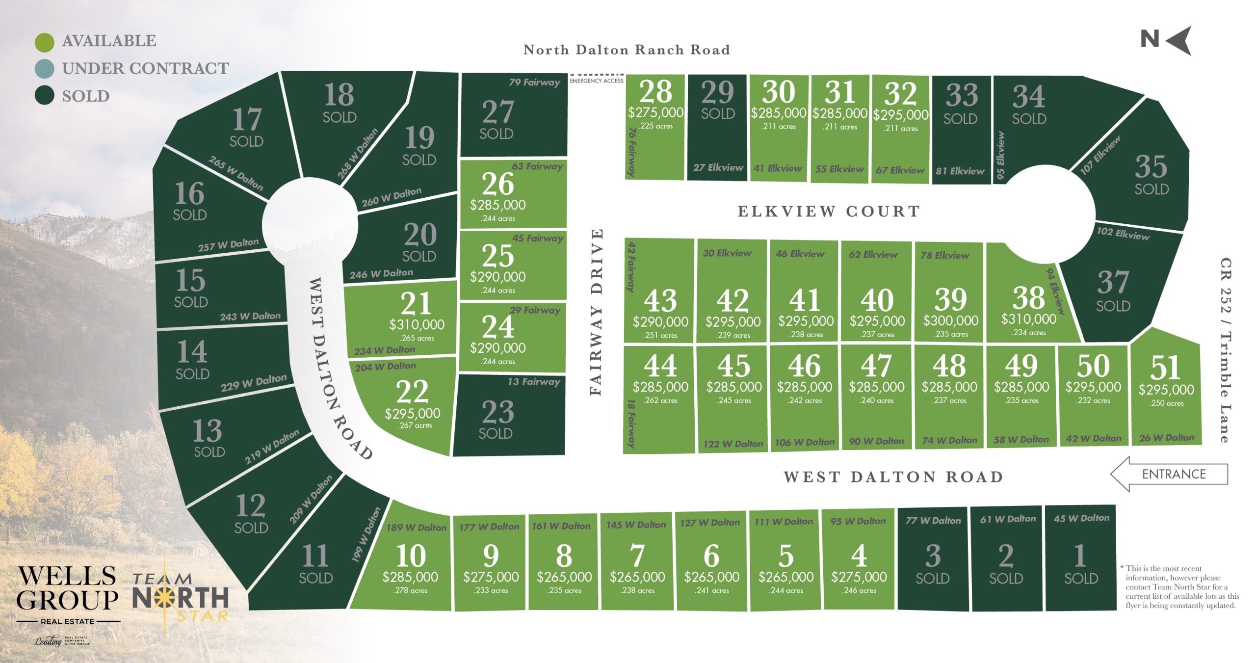 Map of available lots in West Dalton Ranch as of November 2024