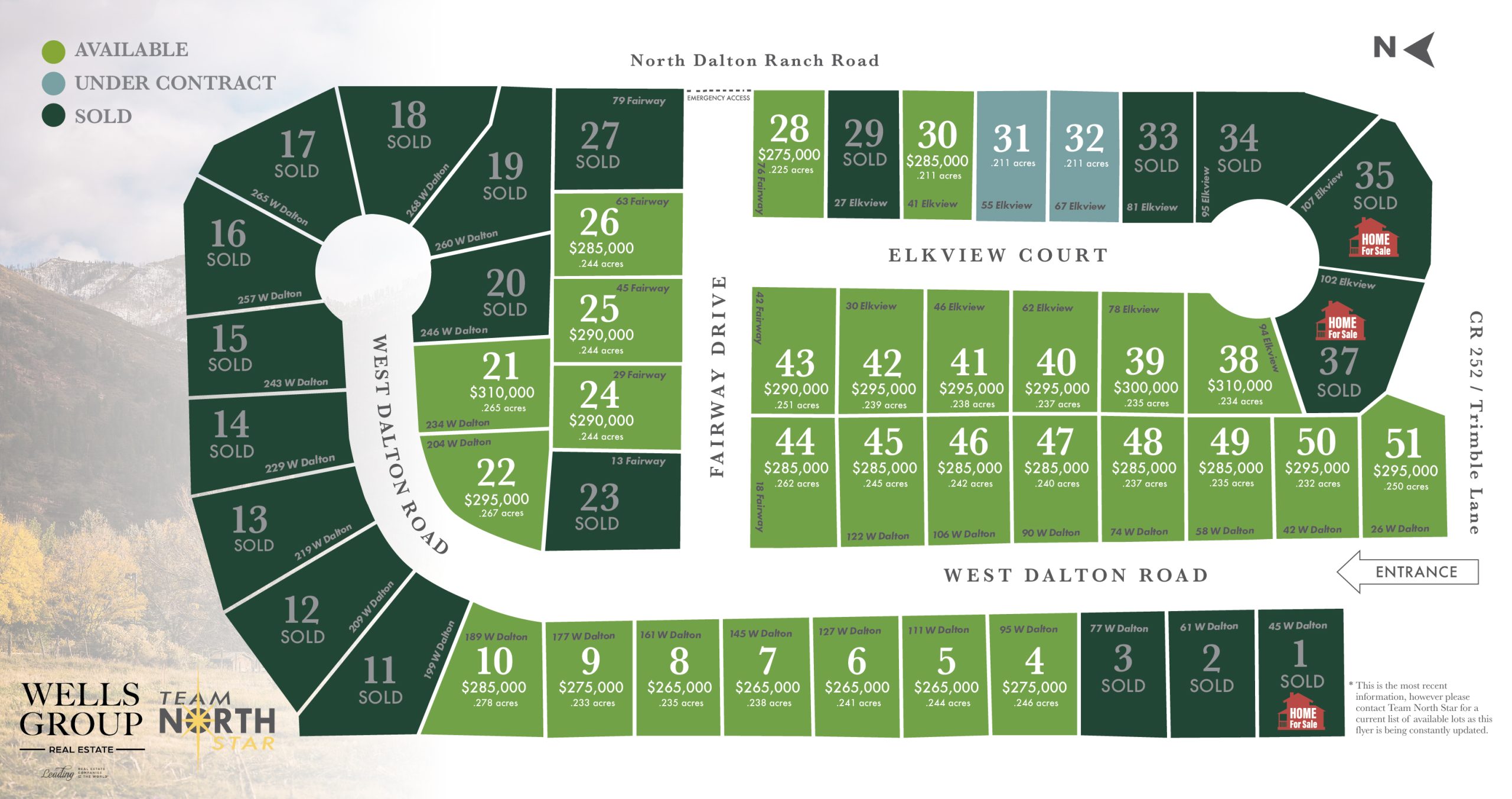 Map of available lots in West Dalton Ranch as of November 2024