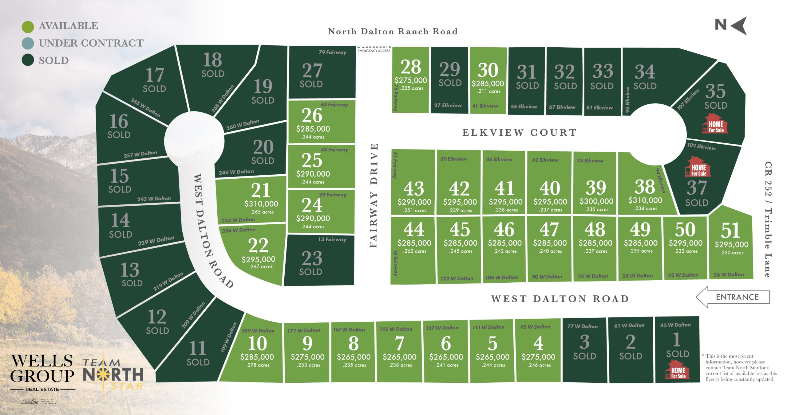Map of available lots in West Dalton Ranch as of November 2024