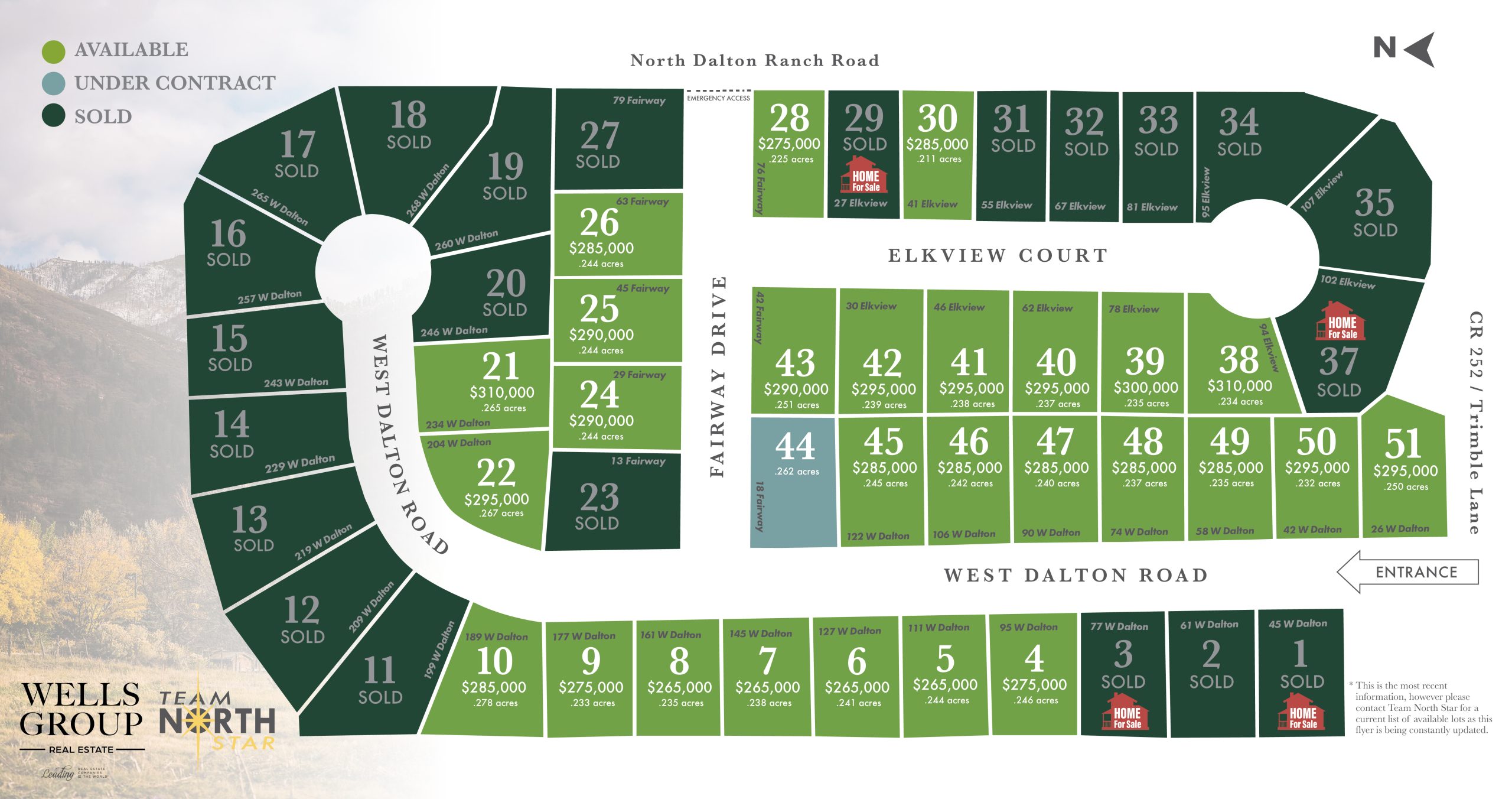 Map of available lots in West Dalton Ranch as of November 2024